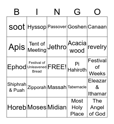 Exodus Digs 1-20 Bingo Card