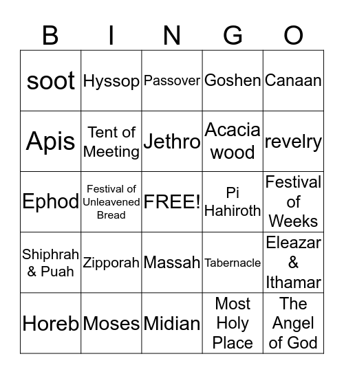 Exodus Digs 1-20 Bingo Card