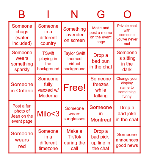 Jean's Feeling 22! Scunt / Bingo Card
