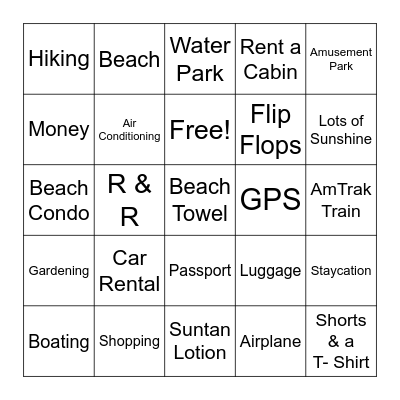 Summer Vocabulary Words Bingo Card