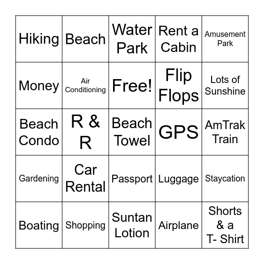Summer Vocabulary Words Bingo Card