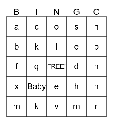 Kayla & Fernando's Baby Shower Bingo Card