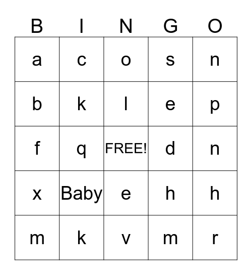 Kayla & Fernando's Baby Shower Bingo Card