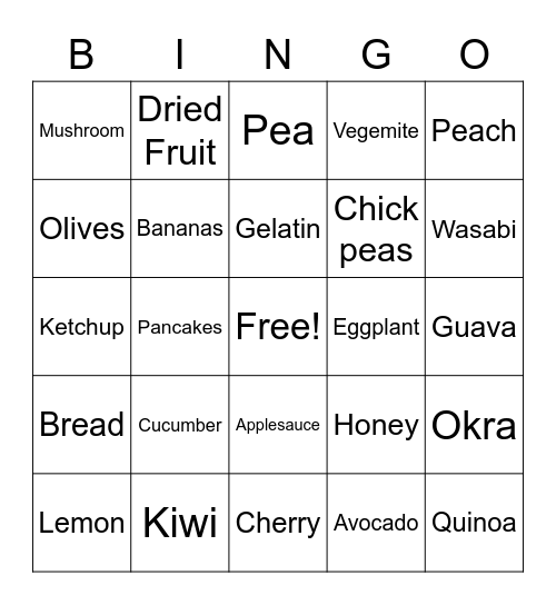 Food Bingo #1 Bingo Card