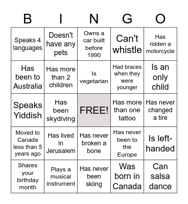 Langley Community Bingo Card
