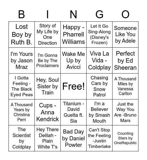 Music Bingo Card