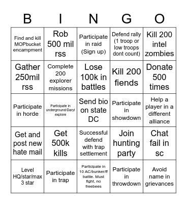 610 2.0 Bingo Card