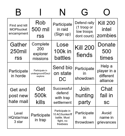 610 2.0 Bingo Card