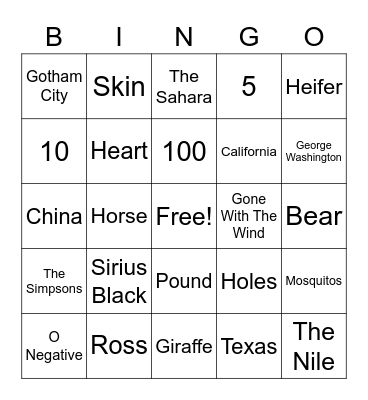 Untitled Bingo Card