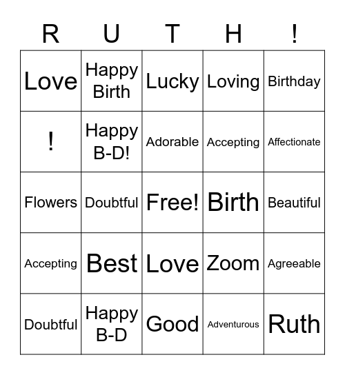 Happy Birthday Ruth Bingo Card