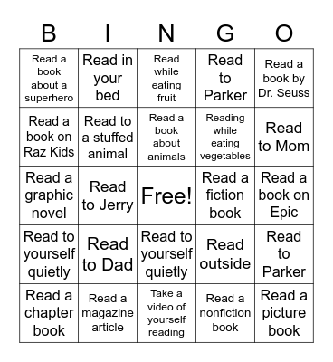 Reading Bingo Card