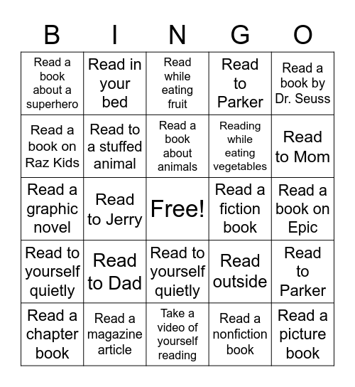 Reading Bingo Card