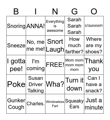 Physical Actions Bingo Card