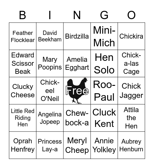 Chicken Cha-Cha Bingo Card