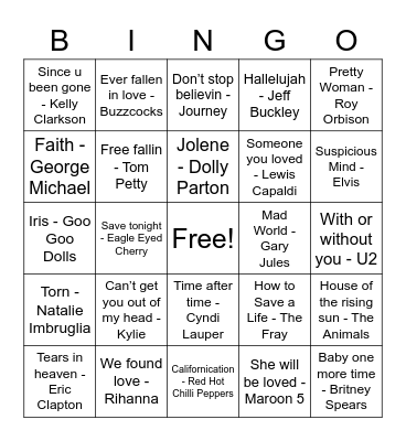 Music Bingo Take 2 Bingo Card