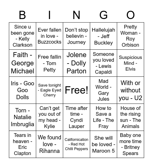 Music Bingo Take 2 Bingo Card