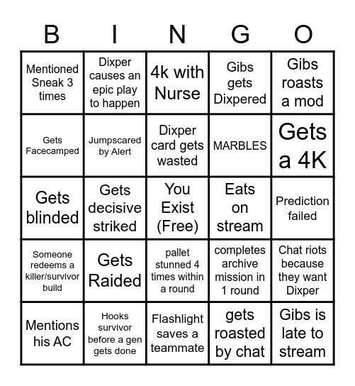 GibsAndBingoPieces Bingo Card