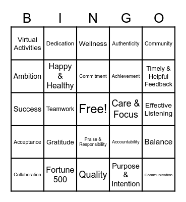 Team Appreciation Bingo Card