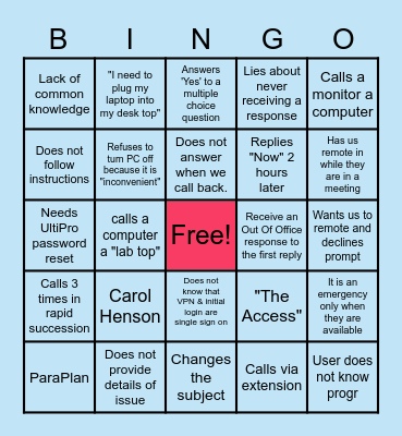 IT LIFE Bingo Card