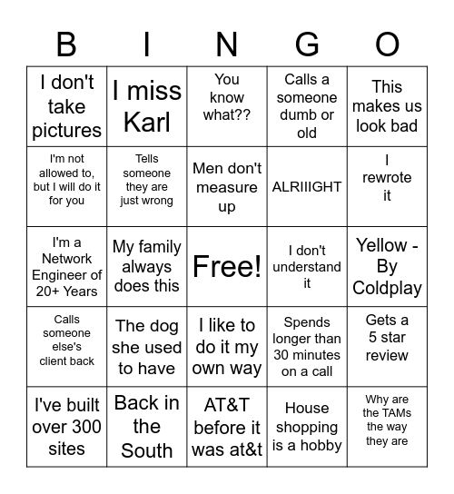 She Says Bingo Card