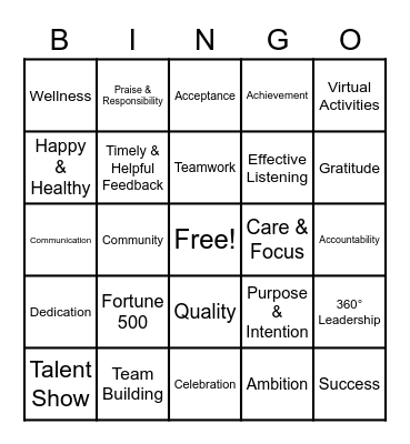 Team Appreciation Bingo Card