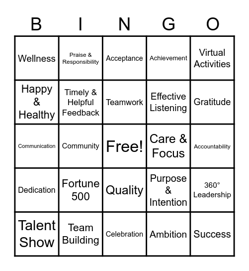 Team Appreciation Bingo Card