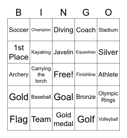 Olympic Bingo Card