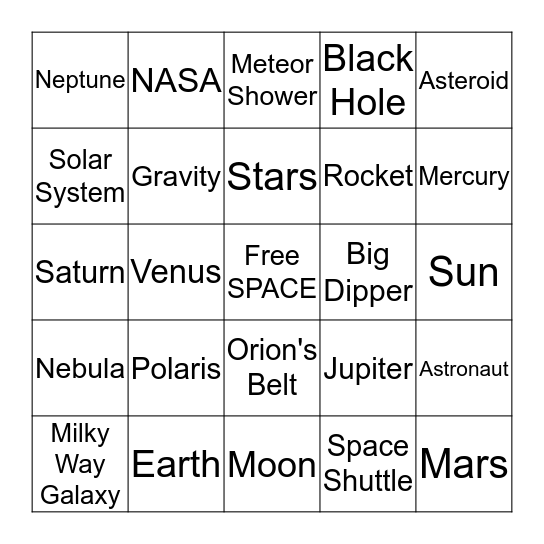 OUT OF THIS WORLD BINGO Card