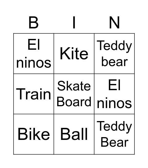 TOYS Bingo Card