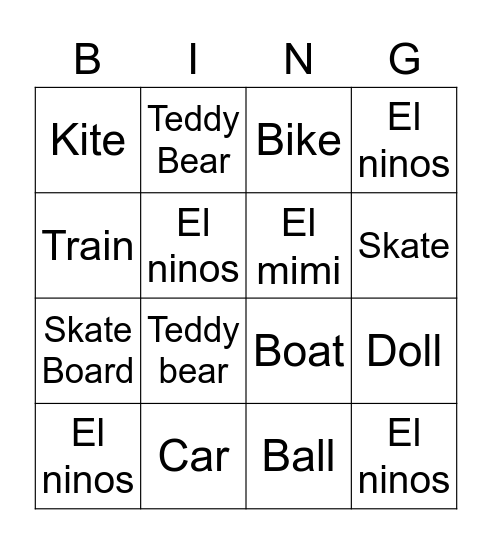 TOYS Bingo Card