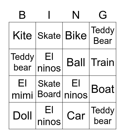 TOYS Bingo Card