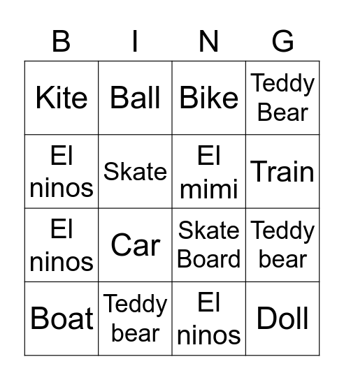 TOYS Bingo Card