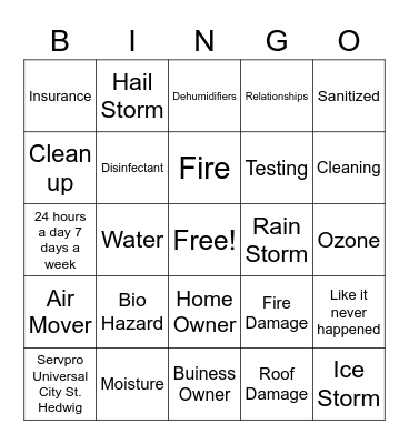 Servpro Universal City / St. Hedwig Bingo Card