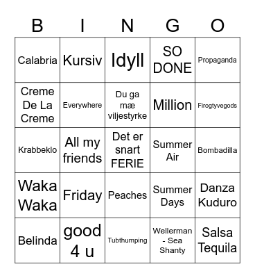 Sommermusikkbingo! Bingo Card