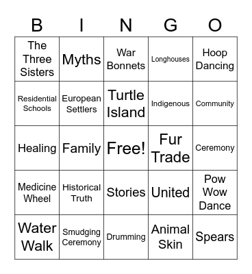 Indigenous People's Day: Bingo Card