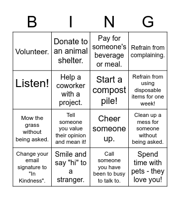 Be Kind Bingo Card