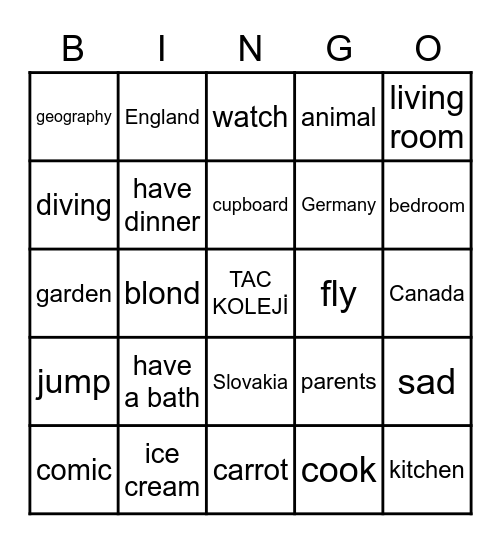 ÖZGÜR HOCA İNGİLİZCE Bingo Card