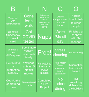 Telework Bingo Card