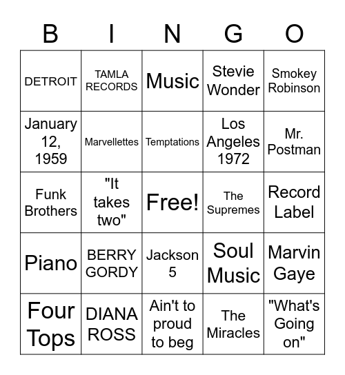 MOTOWN Bingo Card