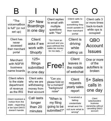DAVO Daily Bingo Card