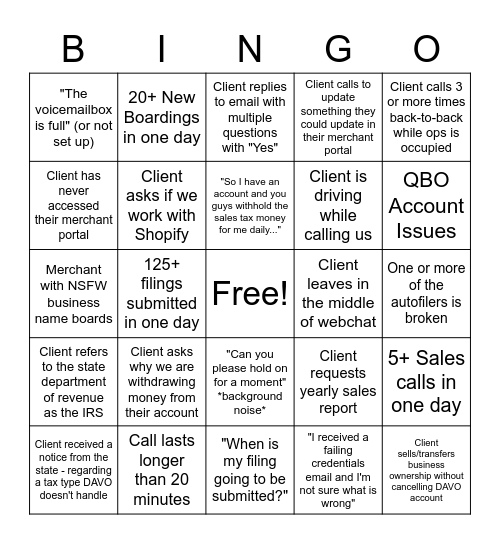 DAVO Daily Bingo Card