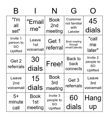 Cold Call Bingo Card