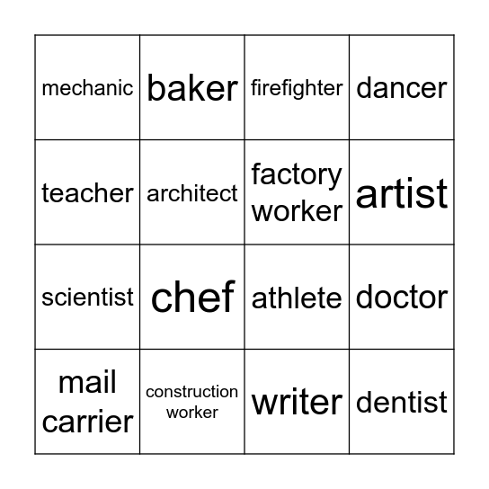 Careers Bingo Card