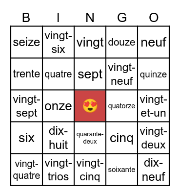 French numbers 0-60 Bingo Card