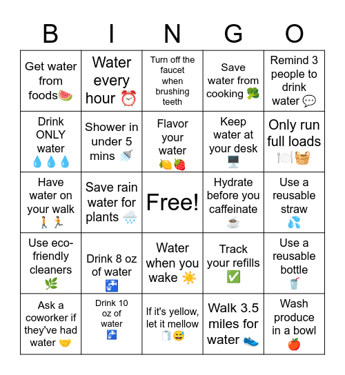 H2O BINGO Card