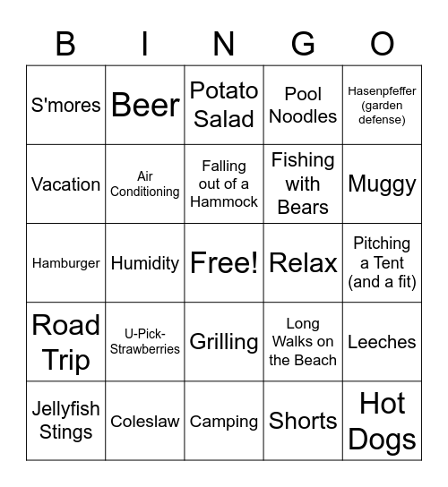 Sizzling in the Summertime Bingo Card