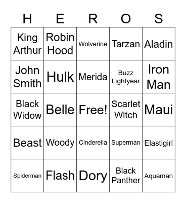 Disney HEROS Bingo Card