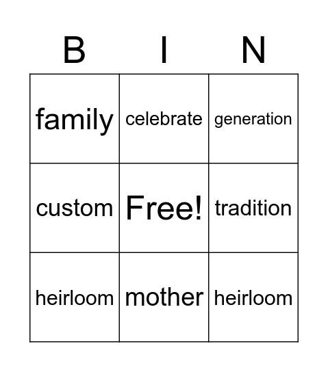 My Family Bingo Card