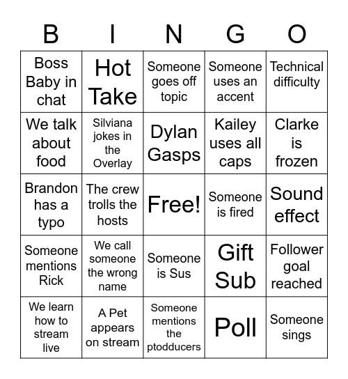 TWDU Bingo Card