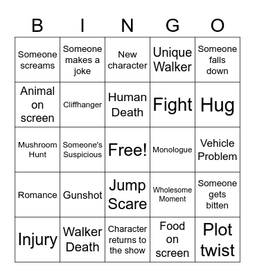 The Walking Dead Watchalong Bingo Card